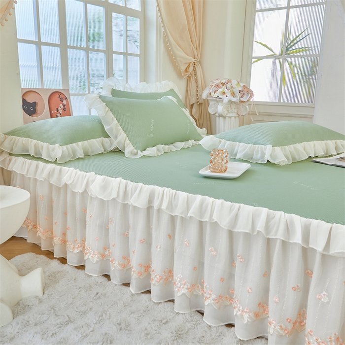 91家纺网 家纺一手货源 找家纺 （总）虹星家纺 2025新款A类冰感凉豆豆床裙席夏被夏凉被空调被四件套-素夏