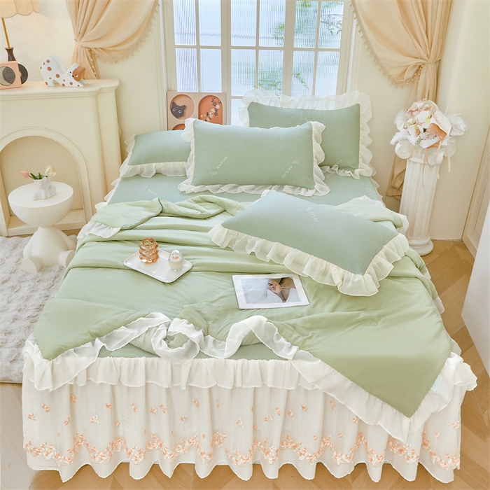 91家纺网 家纺一手货源 找家纺 （总）虹星家纺 2025新款A类冰感凉豆豆床裙席夏被夏凉被空调被四件套-素夏