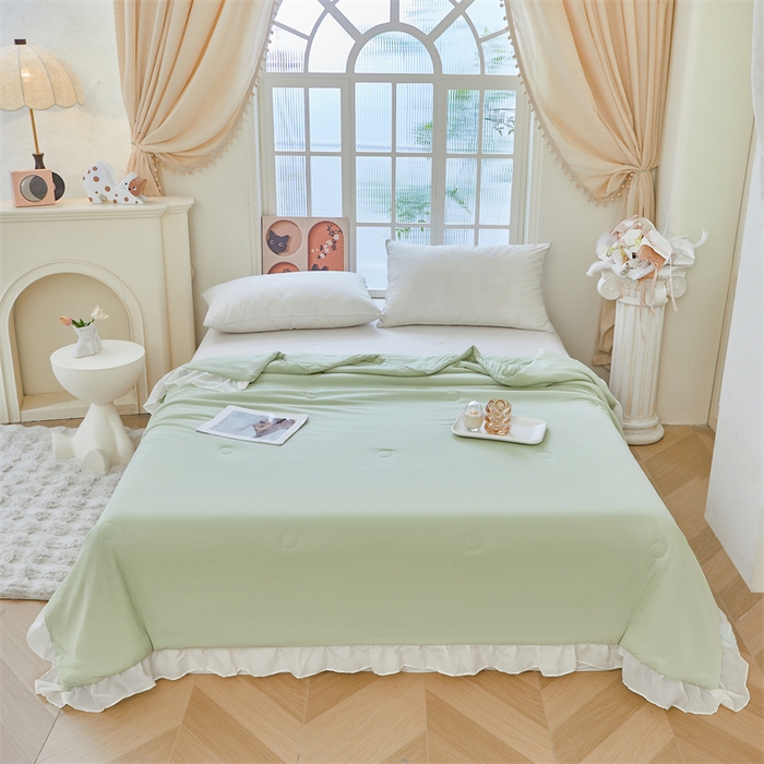 91家纺网 家纺一手货源 找家纺 （总）虹星家纺 2025新款A类冰感凉豆豆床裙席夏被夏凉被空调被四件套-素夏