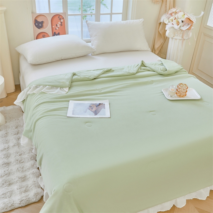 91家纺网 家纺一手货源 找家纺 （总）虹星家纺 2025新款A类冰感凉豆豆床裙席夏被夏凉被空调被四件套-素夏