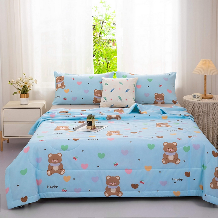 91家纺网 家纺一手货源 找家纺 天瑜家纺 2025新款棉绸夏被苏香绸舒香绸夏凉被人造棉空调被 爱心熊蓝