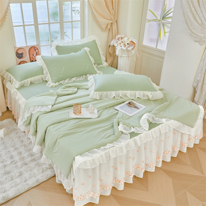 91家纺网 家纺一手货源 找家纺 （总）虹星家纺 2025新款A类冰感凉豆豆床裙席夏被夏凉被空调被四件套-素夏