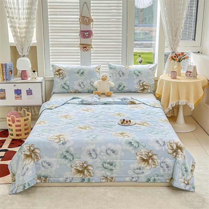 91家纺网 家纺一手货源 找家纺 天瑜家纺 2025新款棉绸夏被苏香绸舒香绸夏凉被人造棉空调被 盛世牡丹蓝