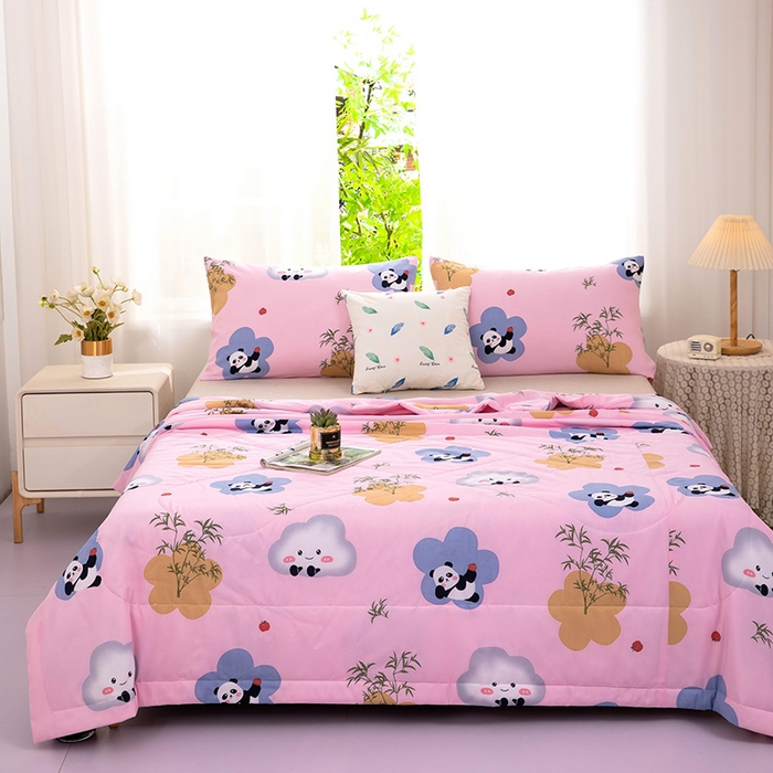 91家纺网 家纺一手货源 找家纺 天瑜家纺 2025新款棉绸夏被苏香绸舒香绸夏凉被人造棉空调被 熊猫粉