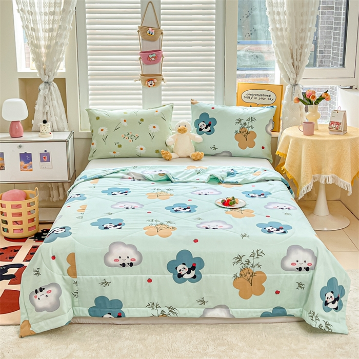 天瑜家纺 2025新款棉绸夏被苏香绸舒香绸夏凉被人造棉空调被 熊猫绿