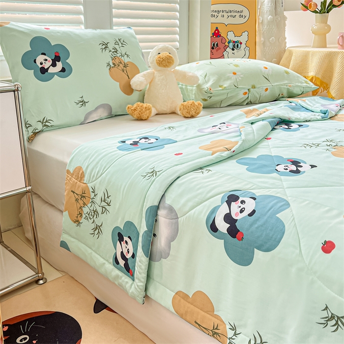 91家纺网 家纺一手货源 找家纺 天瑜家纺 2025新款棉绸夏被苏香绸舒香绸夏凉被人造棉空调被 熊猫绿