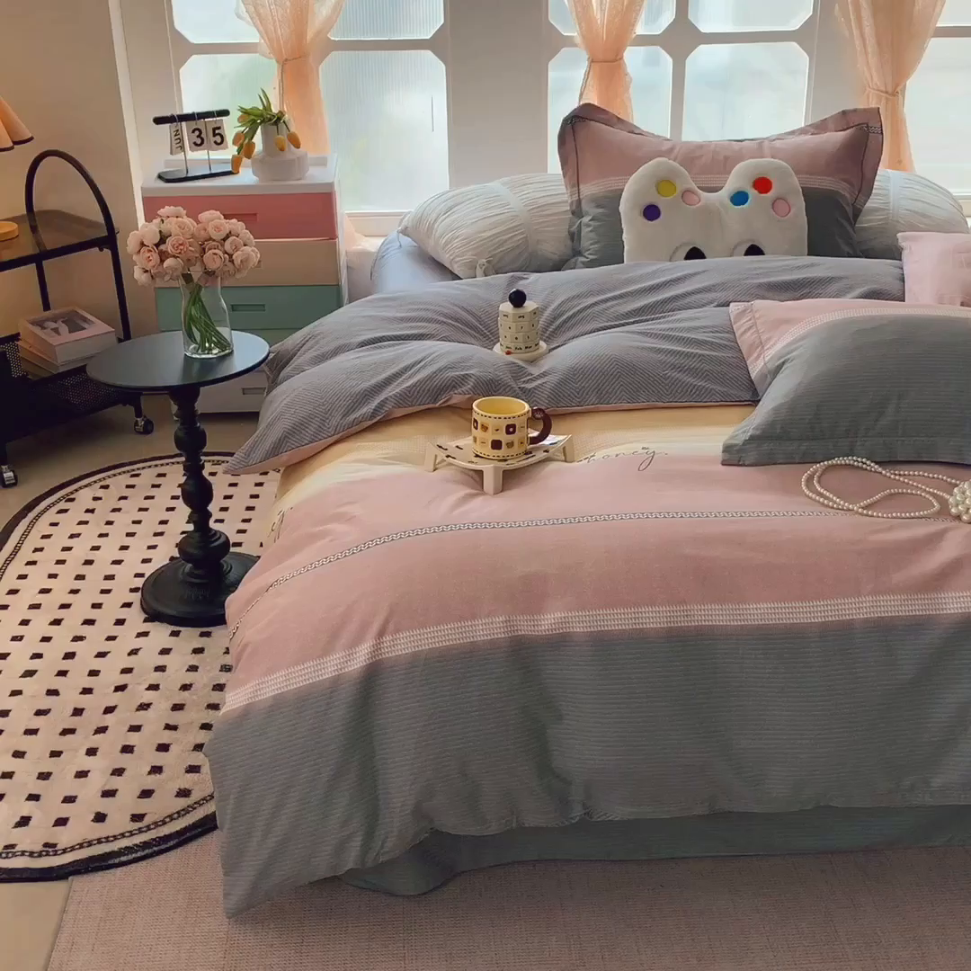 91家纺网 家纺一手货源 找家纺 莱豫家纺 2025新款亲肤舒适小清新印花纯棉四件套 华尔娜