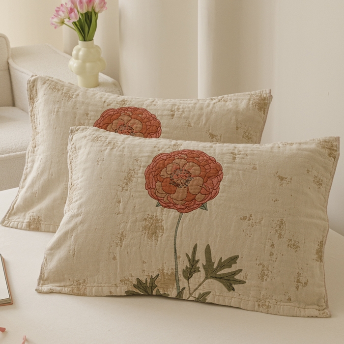 91家纺网 家纺一手货源 找家纺 （总）爱港家纺 2025新款全棉色织纱枕巾 花卉枕头巾 隔热耐脏防滑枕巾