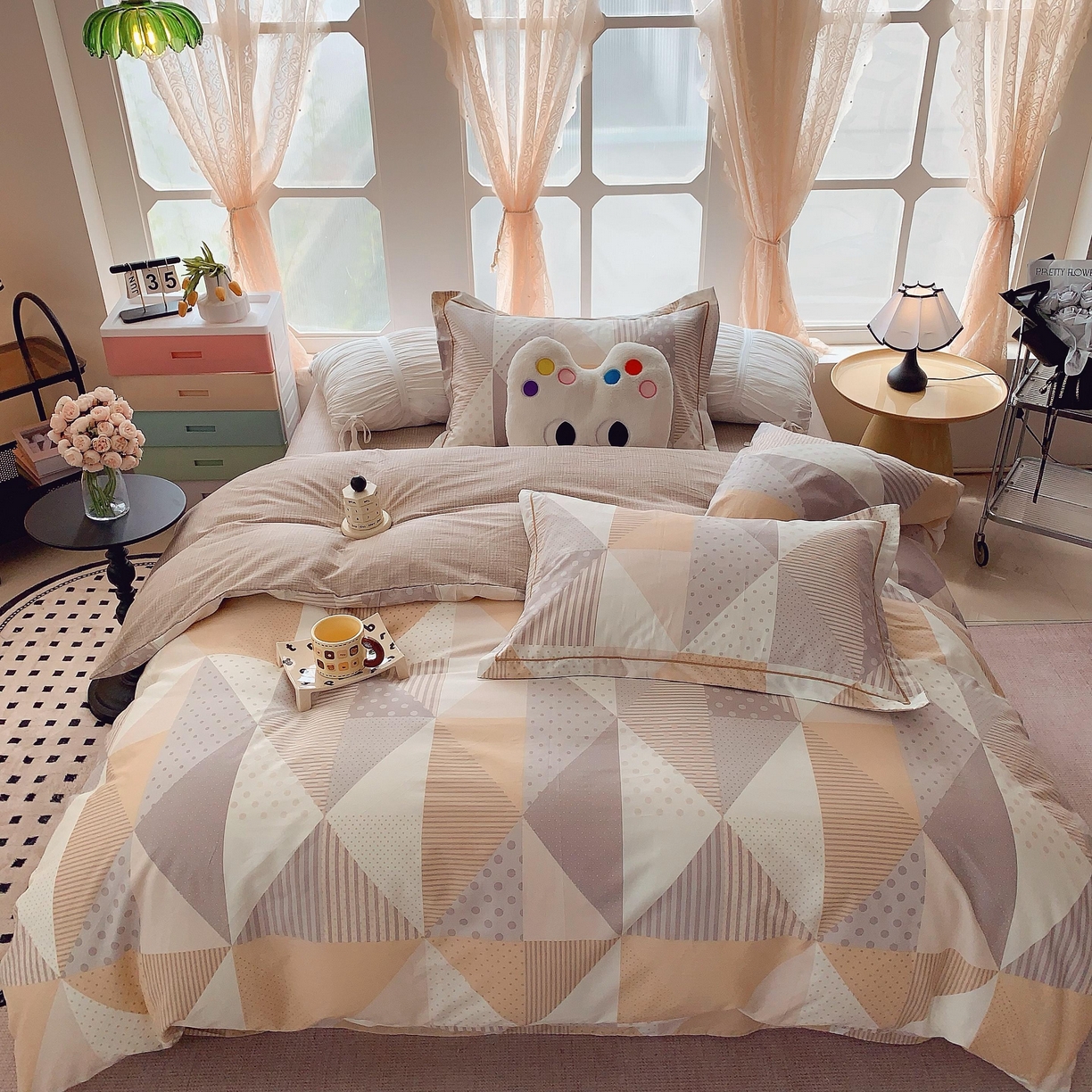 莱豫家纺 2025新款亲肤舒适小清新印花纯棉四件套 卡布奇诺