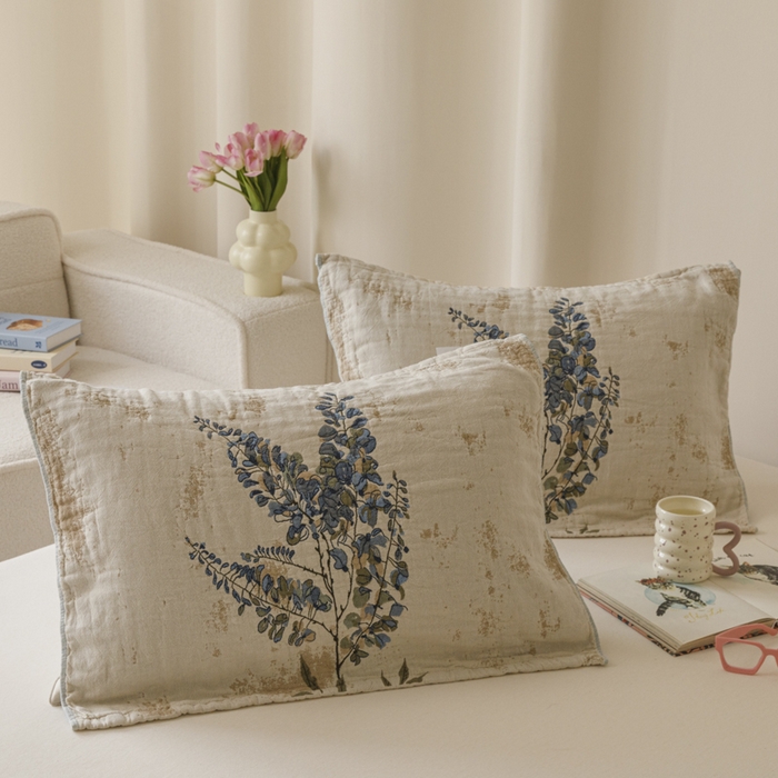 91家纺网 家纺一手货源 找家纺 爱港家纺 2025新款全棉色织纱枕巾 花卉枕头巾 隔热耐脏防滑枕巾 枕巾-落雁-昭君 52*75cm/只