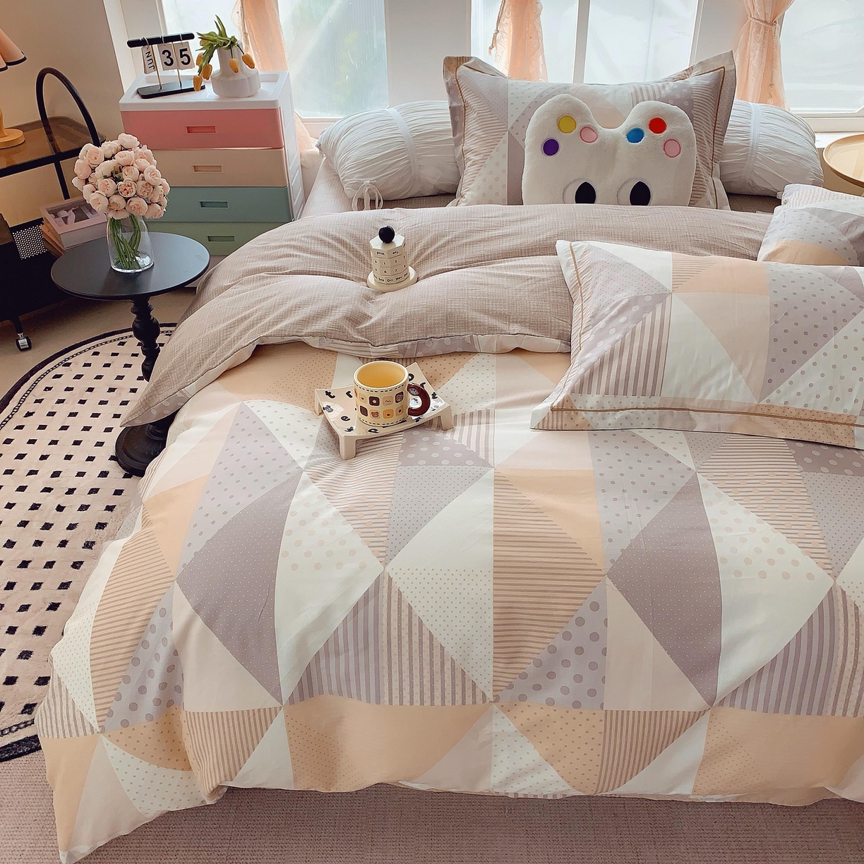 91家纺网 家纺一手货源 找家纺 莱豫家纺 2025新款亲肤舒适小清新印花纯棉四件套 卡布奇诺