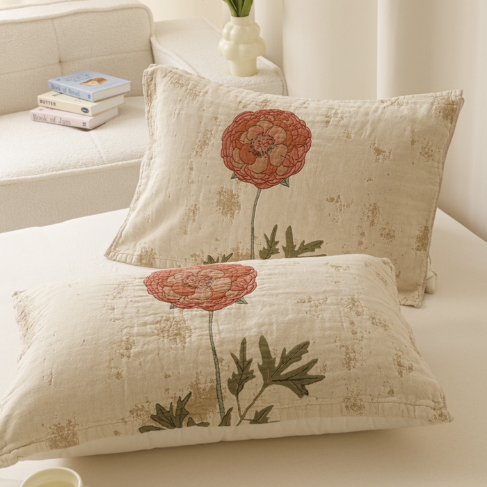 91家纺网 家纺一手货源 找家纺 爱港家纺 2025新款全棉色织纱枕巾 花卉枕头巾 隔热耐脏防滑枕巾 枕巾-羞花-贵妃 52*75cm/只