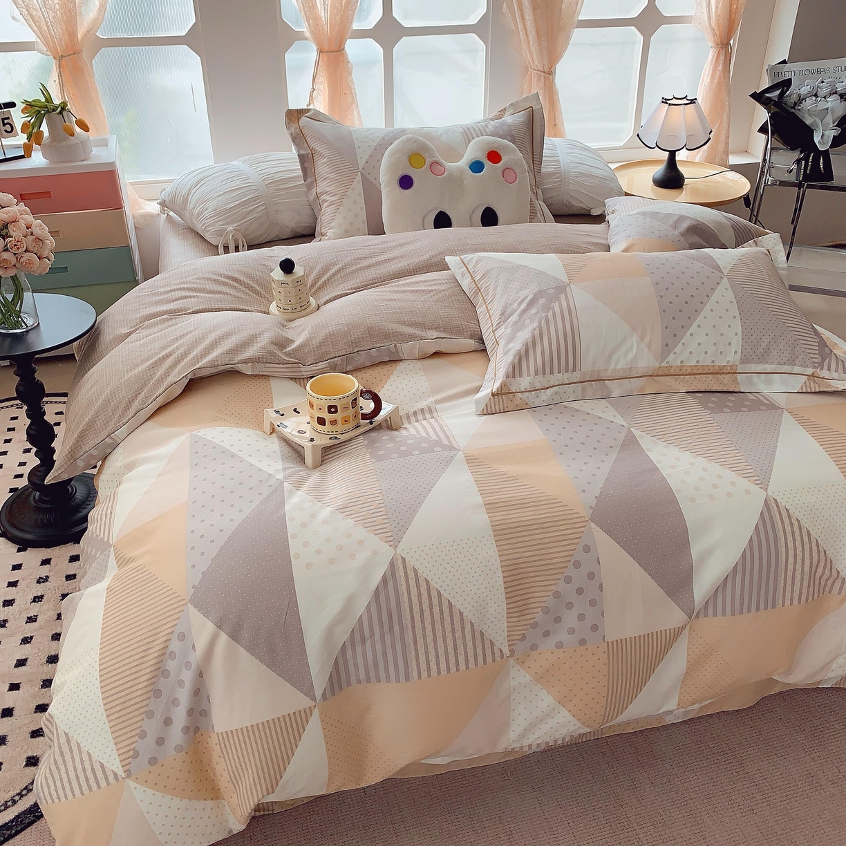 91家纺网 家纺一手货源 找家纺 莱豫家纺 2025新款亲肤舒适小清新印花纯棉四件套 卡布奇诺