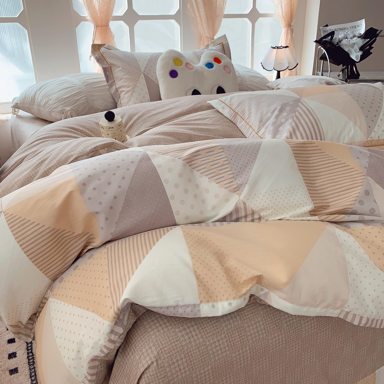 91家纺网 家纺一手货源 找家纺 莱豫家纺 2025新款亲肤舒适小清新印花纯棉四件套 卡布奇诺