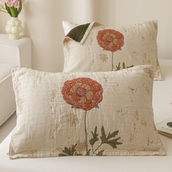 91家纺网 家纺一手货源 找家纺 爱港家纺 2025新款全棉色织纱枕巾 花卉枕头巾 隔热耐脏防滑枕巾 枕巾-羞花-贵妃 52*75cm/只