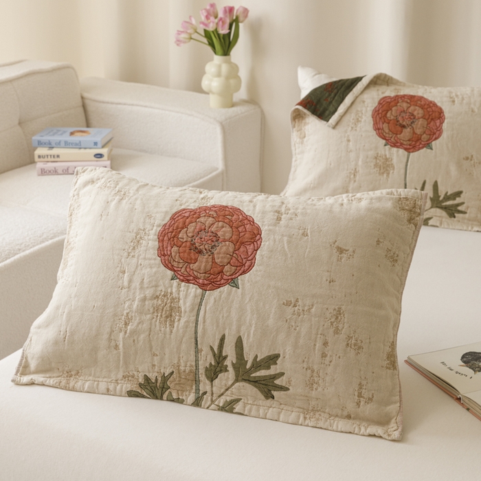 91家纺网 家纺一手货源 找家纺 爱港家纺 2025新款全棉色织纱枕巾 花卉枕头巾 隔热耐脏防滑枕巾 枕巾-羞花-贵妃 52*75cm/只