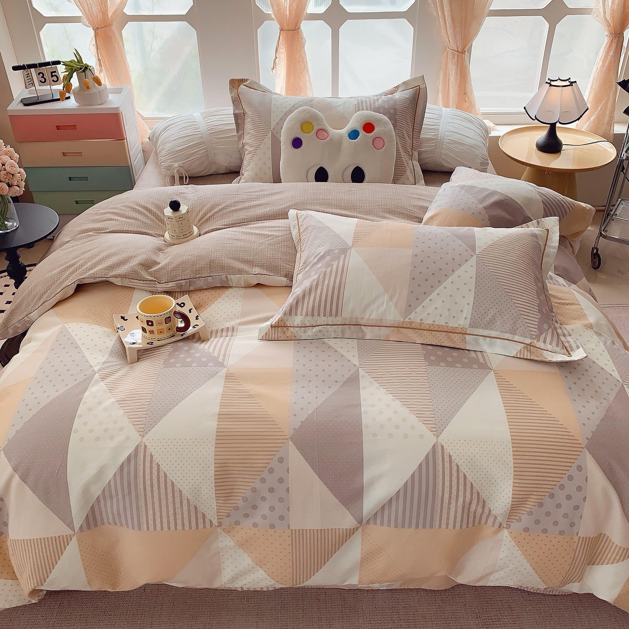 91家纺网 家纺一手货源 找家纺 莱豫家纺 2025新款亲肤舒适小清新印花纯棉四件套 卡布奇诺