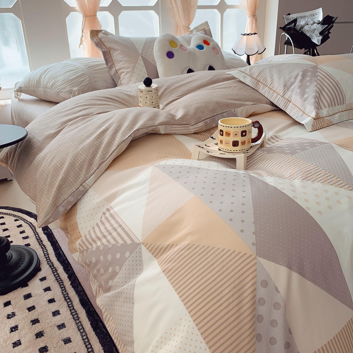 91家纺网 家纺一手货源 找家纺 莱豫家纺 2025新款亲肤舒适小清新印花纯棉四件套 卡布奇诺