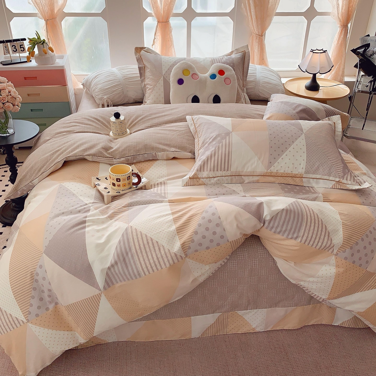 91家纺网 家纺一手货源 找家纺 莱豫家纺 2025新款亲肤舒适小清新印花纯棉四件套 卡布奇诺