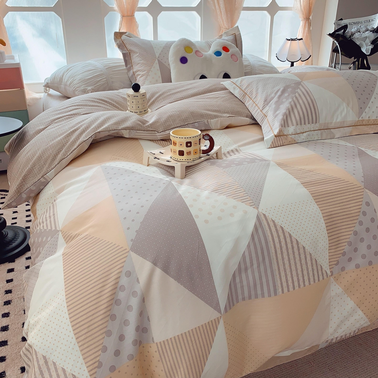 91家纺网 家纺一手货源 找家纺 莱豫家纺 2025新款亲肤舒适小清新印花纯棉四件套 卡布奇诺