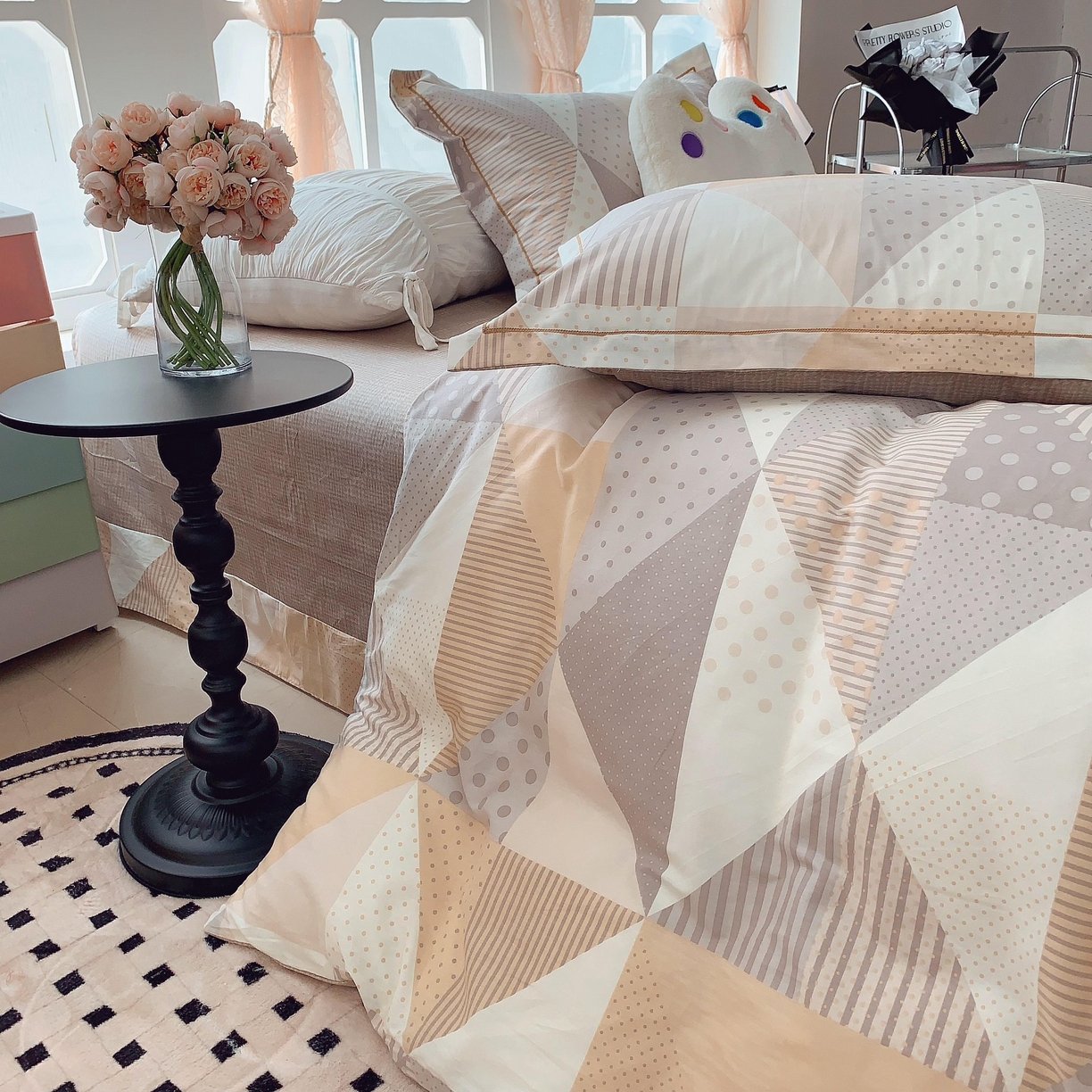 91家纺网 家纺一手货源 找家纺 莱豫家纺 2025新款亲肤舒适小清新印花纯棉四件套 卡布奇诺