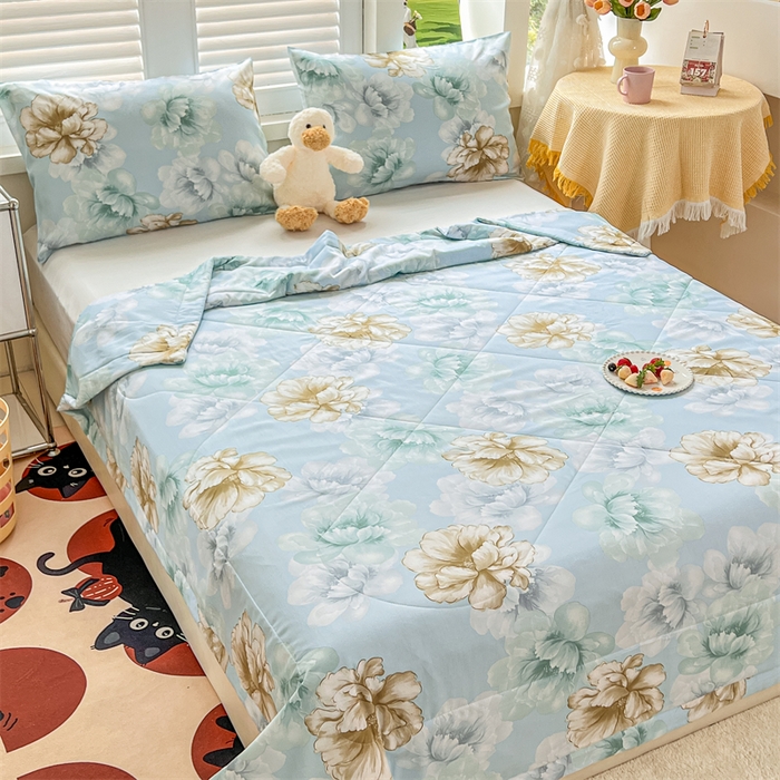 91家纺网 家纺一手货源 找家纺 天瑜家纺 2025新款棉绸夏被苏香绸舒香绸夏凉被人造棉空调被 盛世牡丹蓝