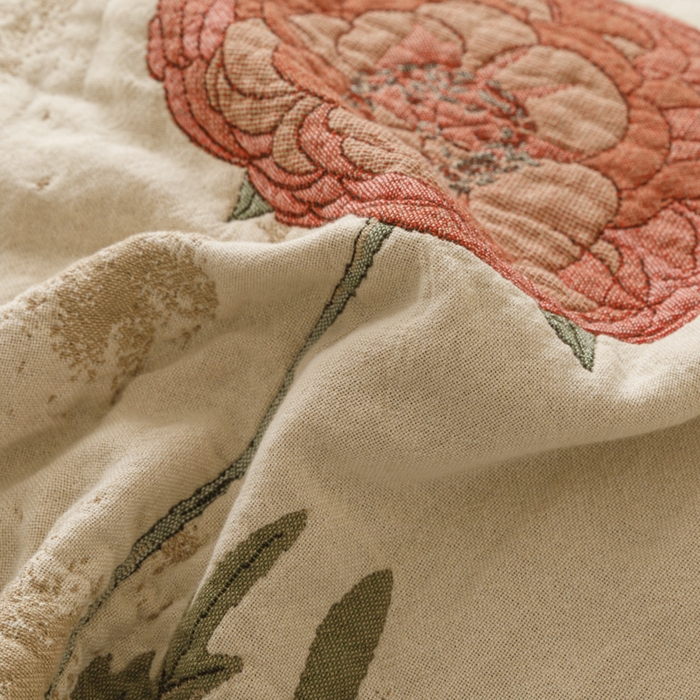 91家纺网 家纺一手货源 找家纺 爱港家纺 2025新款全棉色织纱枕巾 花卉枕头巾 隔热耐脏防滑枕巾 枕巾-羞花-贵妃 52*75cm/对