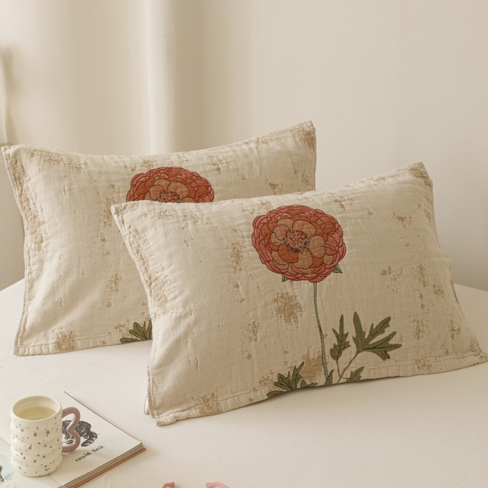 91家纺网 家纺一手货源 找家纺 爱港家纺 2025新款全棉色织纱枕巾 花卉枕头巾 隔热耐脏防滑枕巾 枕巾-羞花-贵妃 52*75cm/对