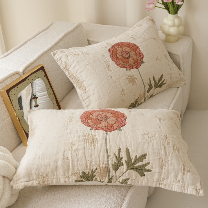 91家纺网 家纺一手货源 找家纺 爱港家纺 2025新款全棉色织纱枕巾 花卉枕头巾 隔热耐脏防滑枕巾 枕巾-羞花-贵妃 52*75cm/对