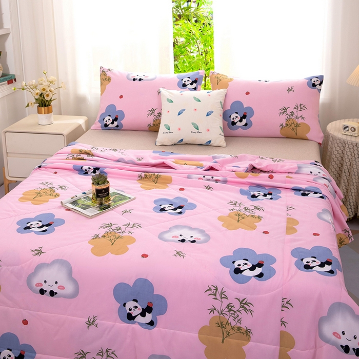 91家纺网 家纺一手货源 找家纺 天瑜家纺 2025新款棉绸夏被苏香绸舒香绸夏凉被人造棉空调被 熊猫粉