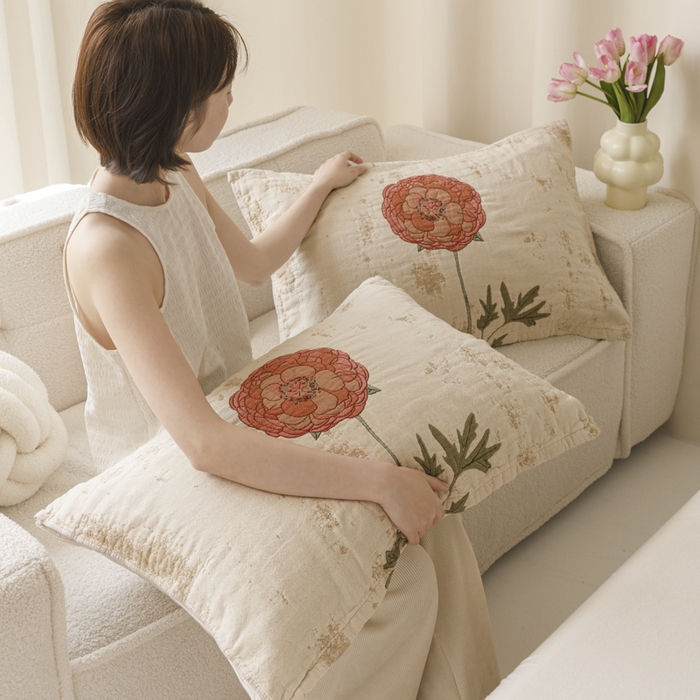 91家纺网 家纺一手货源 找家纺 爱港家纺 2025新款全棉色织纱枕巾 花卉枕头巾 隔热耐脏防滑枕巾 枕巾-羞花-贵妃 52*75cm/对