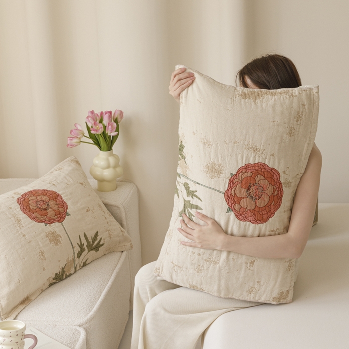 91家纺网 家纺一手货源 找家纺 爱港家纺 2025新款全棉色织纱枕巾 花卉枕头巾 隔热耐脏防滑枕巾 枕巾-羞花-贵妃 52*75cm/对