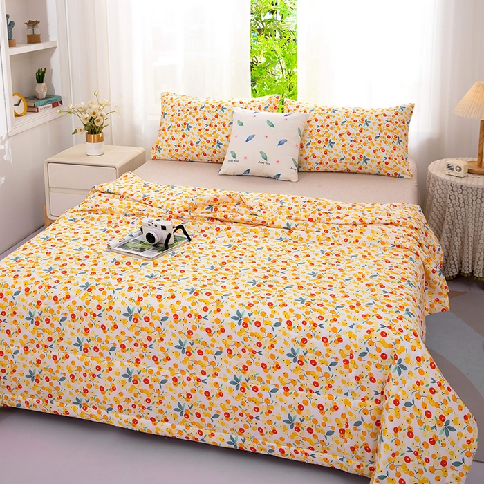 91家纺网 家纺一手货源 找家纺 天瑜家纺 2025新款棉绸夏被苏香绸舒香绸夏凉被人造棉空调被 樱桃黄