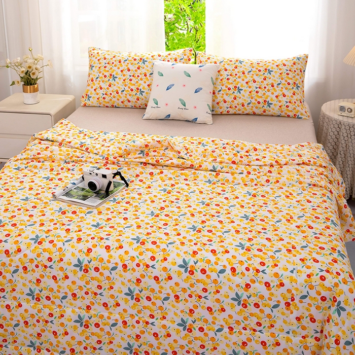 91家纺网 家纺一手货源 找家纺 天瑜家纺 2025新款棉绸夏被苏香绸舒香绸夏凉被人造棉空调被 樱桃黄