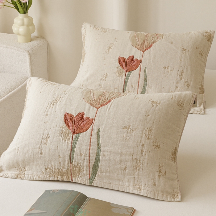 91家纺网 家纺一手货源 找家纺 爱港家纺 2025新款全棉色织纱枕巾 花卉枕头巾 隔热耐脏防滑枕巾 枕巾-闭月-貂蝉 52*75cm/只