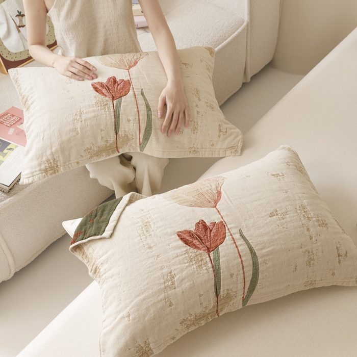 91家纺网 家纺一手货源 找家纺 爱港家纺 2025新款全棉色织纱枕巾 花卉枕头巾 隔热耐脏防滑枕巾 枕巾-闭月-貂蝉 52*75cm/只