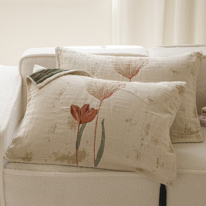 爱港家纺 2025新款全棉色织纱枕巾 花卉枕头巾 隔热耐脏防滑枕巾 枕巾-闭月-貂蝉 52*75cm/对