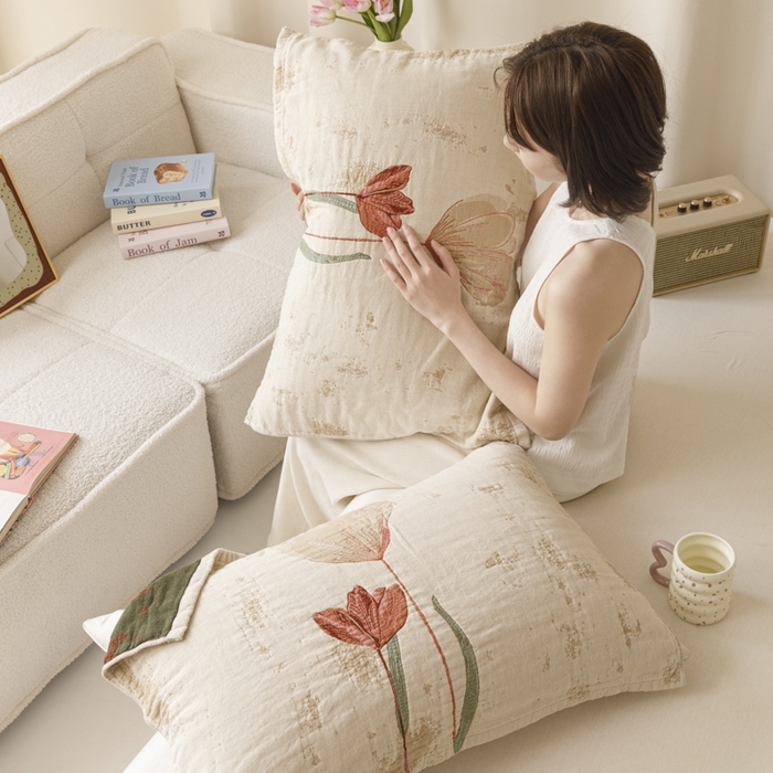 91家纺网 家纺一手货源 找家纺 爱港家纺 2025新款全棉色织纱枕巾 花卉枕头巾 隔热耐脏防滑枕巾 枕巾-闭月-貂蝉 52*75cm/对