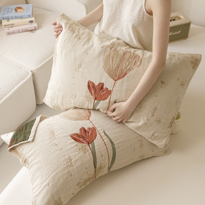 91家纺网 家纺一手货源 找家纺 爱港家纺 2025新款全棉色织纱枕巾 花卉枕头巾 隔热耐脏防滑枕巾 枕巾-闭月-貂蝉 52*75cm/对