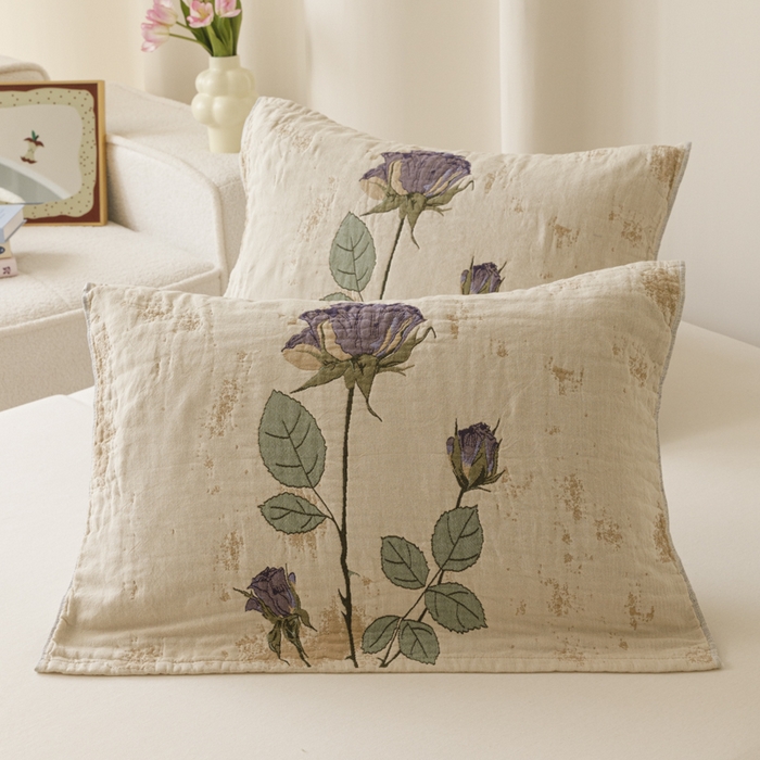 爱港家纺 2025新款全棉色织纱枕巾 花卉枕头巾 隔热耐脏防滑枕巾 枕巾-沉鱼-西施 52*75cm/只