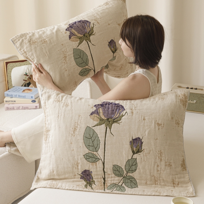 91家纺网 家纺一手货源 找家纺 爱港家纺 2025新款全棉色织纱枕巾 花卉枕头巾 隔热耐脏防滑枕巾 枕巾-沉鱼-西施 52*75cm/只