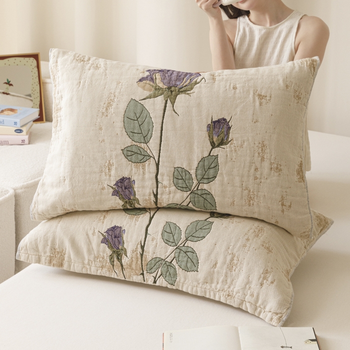 91家纺网 家纺一手货源 找家纺 爱港家纺 2025新款全棉色织纱枕巾 花卉枕头巾 隔热耐脏防滑枕巾 枕巾-沉鱼-西施 52*75cm/对