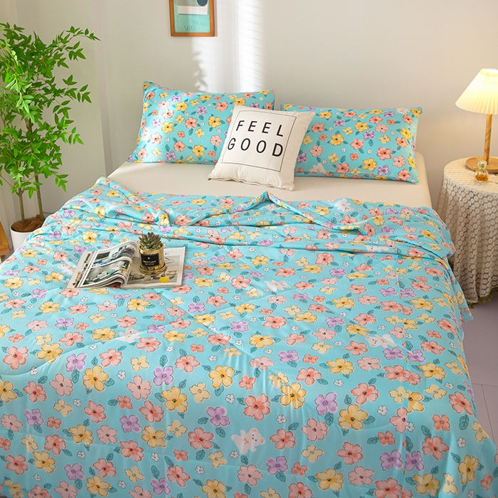 91家纺网 家纺一手货源 找家纺 天瑜家纺 2025新款棉绸夏被苏香绸舒香绸夏凉被人造棉空调被 缤纷蓝