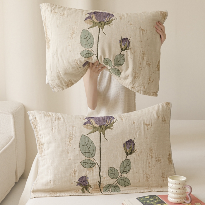 91家纺网 家纺一手货源 找家纺 爱港家纺 2025新款全棉色织纱枕巾 花卉枕头巾 隔热耐脏防滑枕巾 枕巾-沉鱼-西施 52*75cm/对