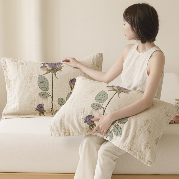 91家纺网 家纺一手货源 找家纺 爱港家纺 2025新款全棉色织纱枕巾 花卉枕头巾 隔热耐脏防滑枕巾 枕巾-沉鱼-西施 52*75cm/对