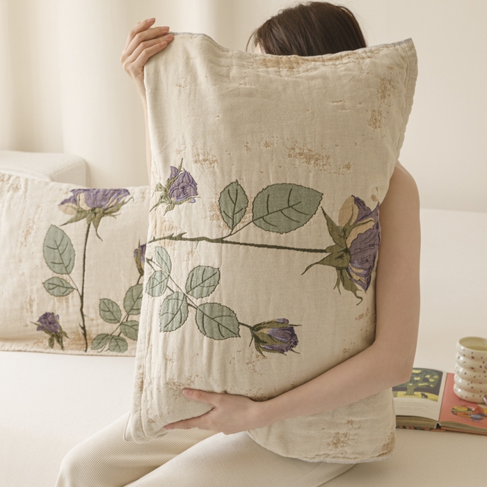 91家纺网 家纺一手货源 找家纺 爱港家纺 2025新款全棉色织纱枕巾 花卉枕头巾 隔热耐脏防滑枕巾 枕巾-沉鱼-西施 52*75cm/对