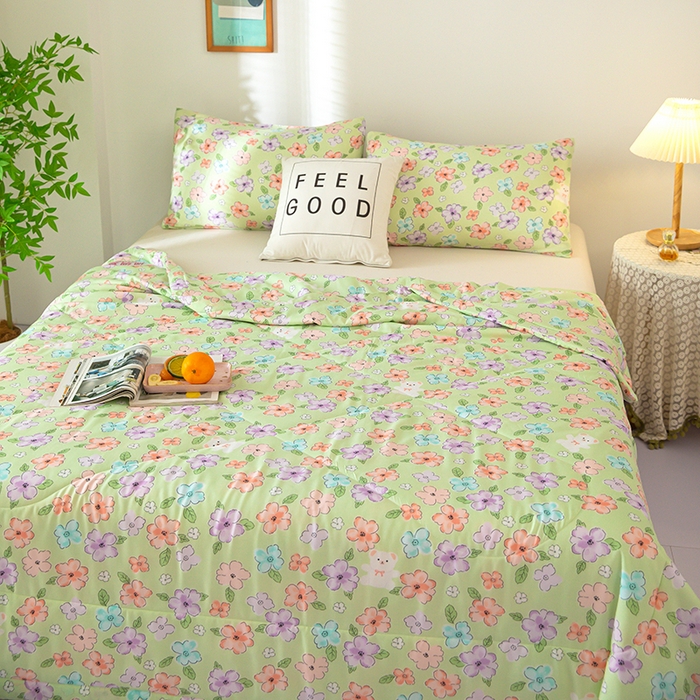 91家纺网 家纺一手货源 找家纺 天瑜家纺 2025新款棉绸夏被苏香绸舒香绸夏凉被人造棉空调被 缤纷绿