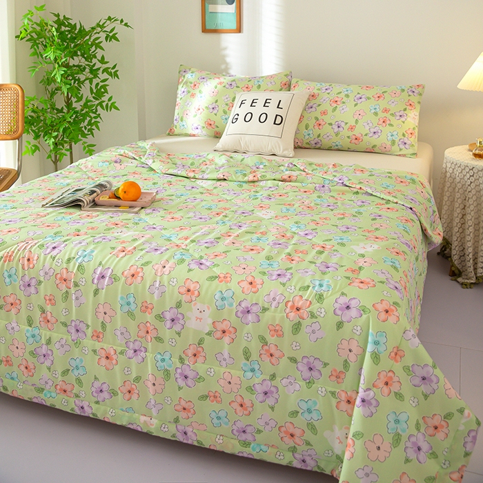 91家纺网 家纺一手货源 找家纺 天瑜家纺 2025新款棉绸夏被苏香绸舒香绸夏凉被人造棉空调被 缤纷绿