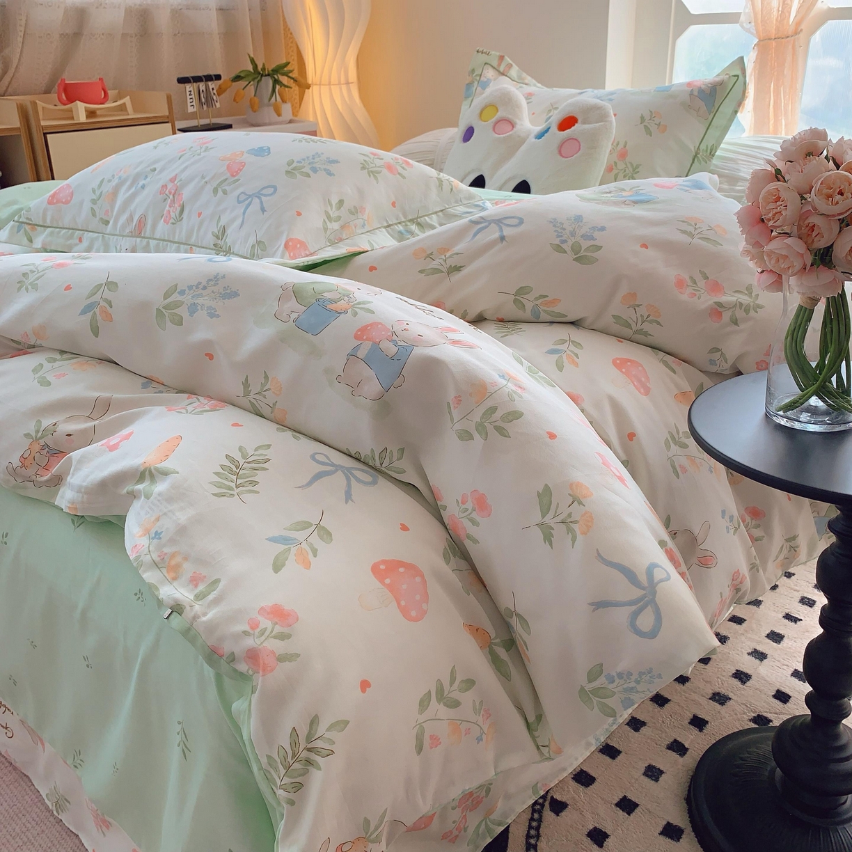 91家纺网 家纺一手货源 找家纺 莱豫家纺 2025新款亲肤舒适小清新印花纯棉四件套 梦屿千寻