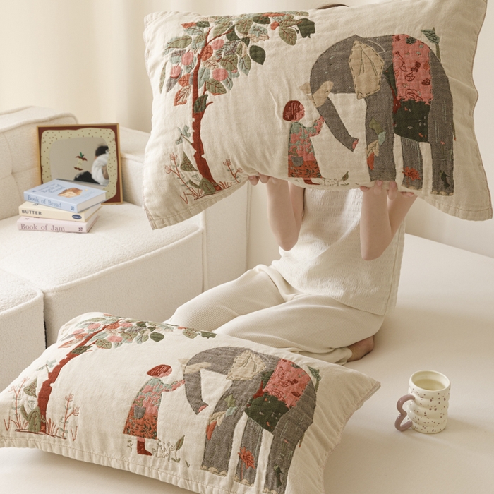 91家纺网 家纺一手货源 找家纺 爱港家纺 2025新款全棉色织纱枕巾 花卉枕头巾 隔热耐脏防滑枕巾 枕巾-和谐-自然 52*75cm/只